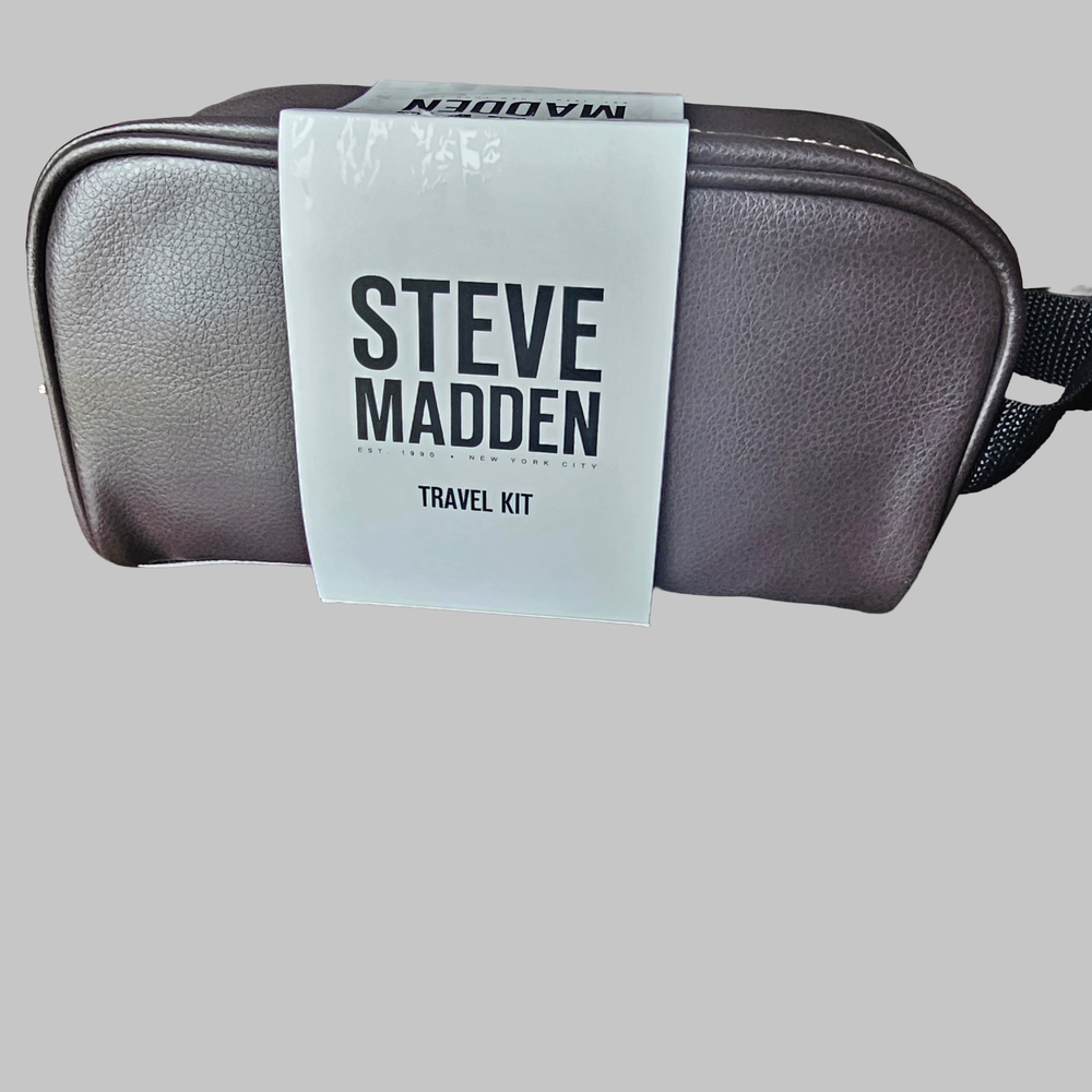 NWT Steve Madden Men's Brown Leather Travel Kit Toiletry Bag Doppler